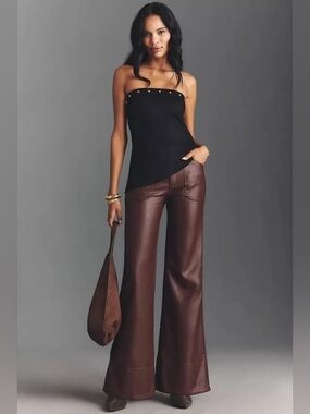 NWT Size 30 - Rylan Faux Leather Relaxed High-Rise Flare Pants Pilcro (US$148)